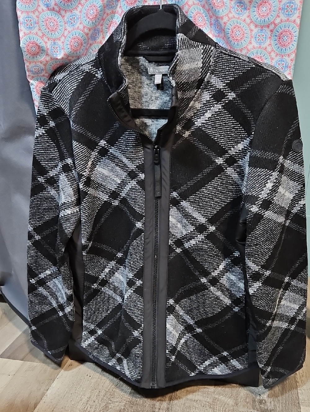 Talbots Black and Gray Plaid Zip-Front Jacket